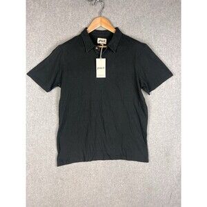 Pact Polo Shirt Large Black Short Sleeve Organic Cotton Linen Blend Lightweight